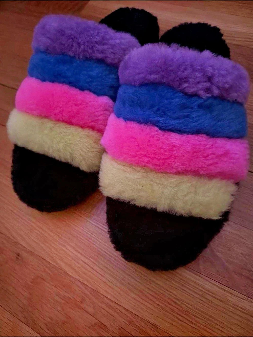 UGG Fluff Yeah Slide Stripes Color Block Slippers Purple & Pink